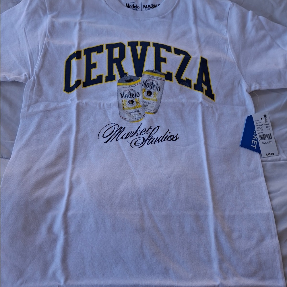 ModelCo White and Yellow Cerveza Graphic Tee